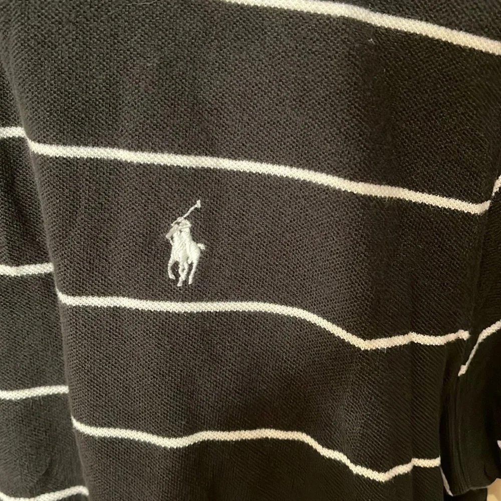 Polo Ralph Lauren Mens Black/White Striped Polo Sz L